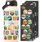 Wondery Official Fifty States Bucket List Travel Water Bottle with Waterproof Stickers and Straw | Cream 32 oz Engraved | Insulated Stainless Steel Vacuum Sealed | Leak Proof