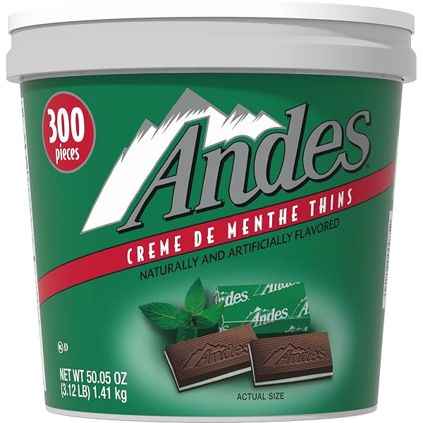 ANDES CREME DE MENTHE THIN MINTS – 300 COUNT – BULK AFTER DINNER MINTS – RECTANGULAR CHOCOLATE SANDWICH MINT CANDIES – 3.12 LB TUB