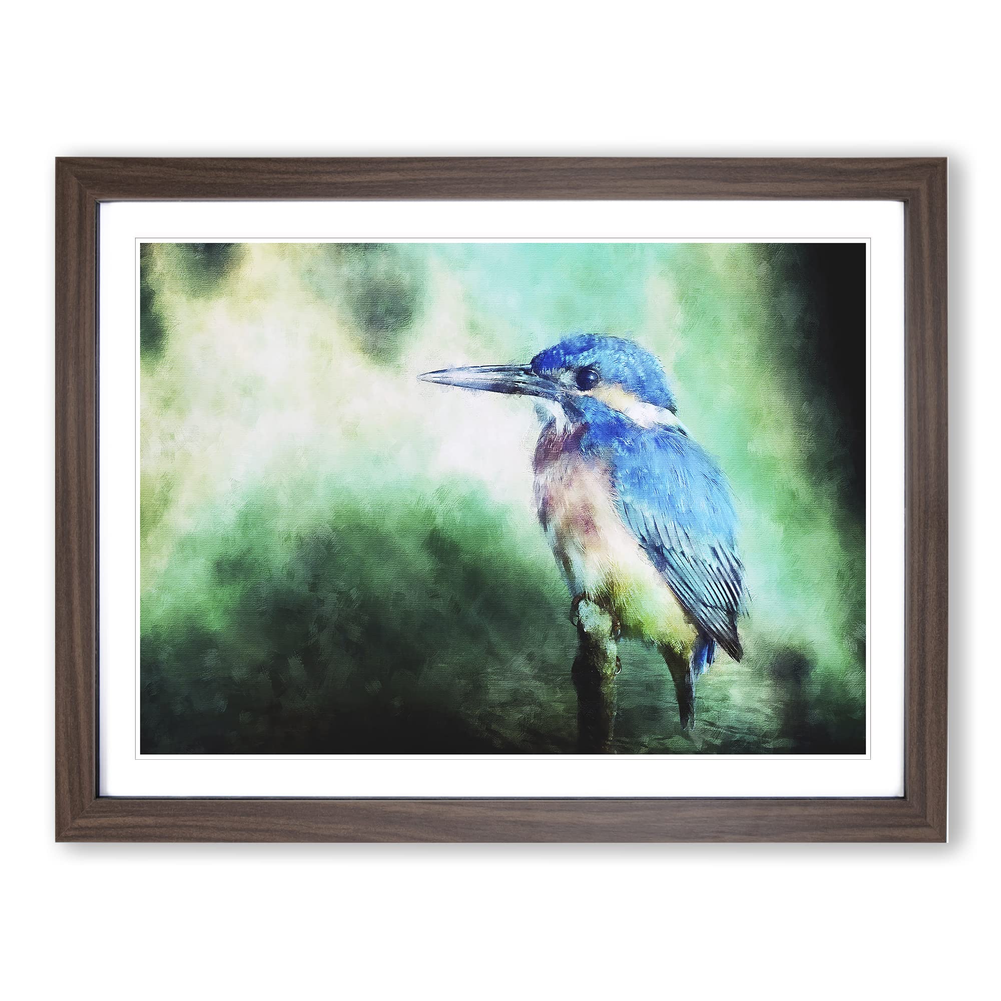 The Kingfisher Bird Looking West Painting Modern Art Framed Wall Art Print, Ready to Hang Picture for Living Room Bedroom Home Office Décor, Walnut A4 (34 x 25 cm)