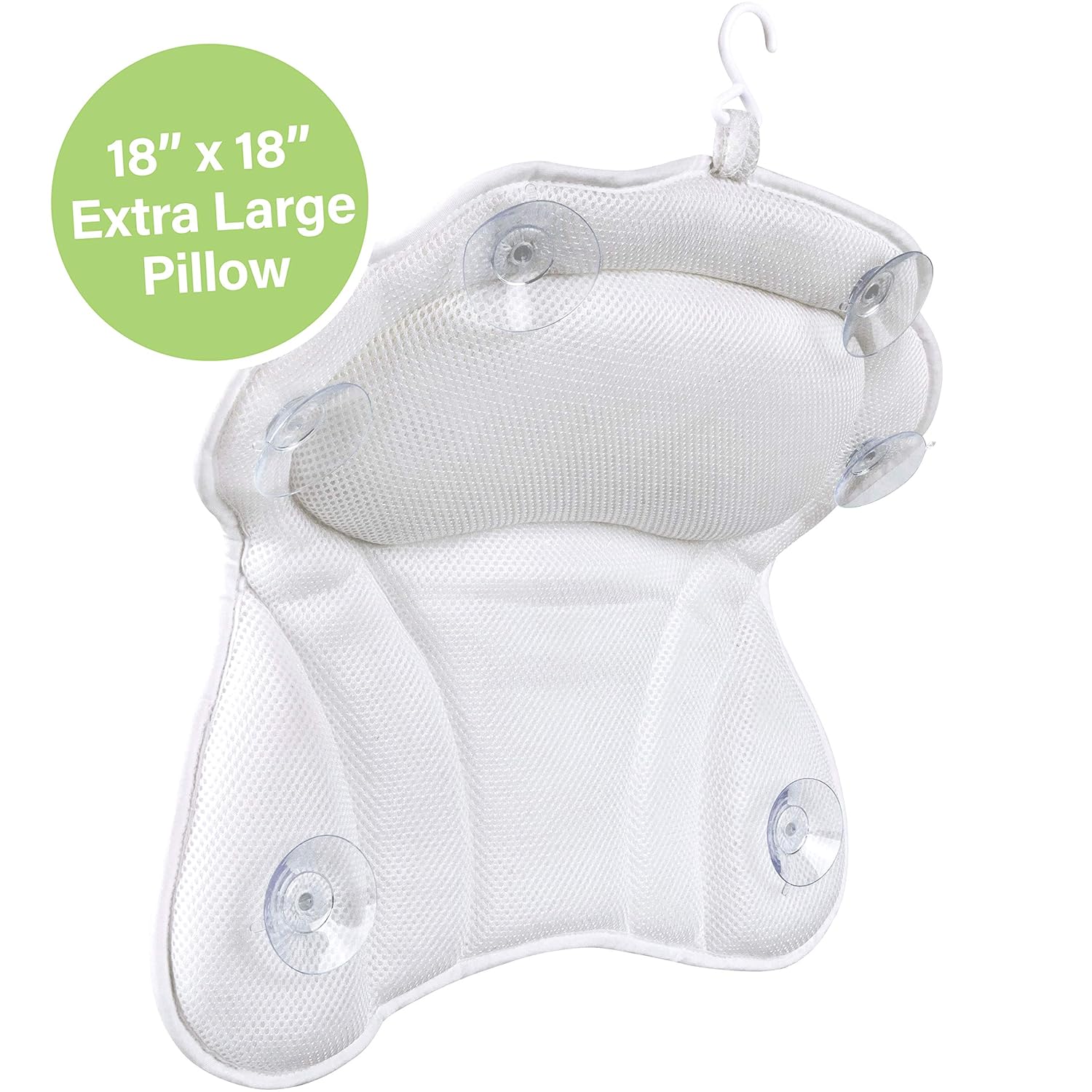Sierra Concepts Ergonomic Heavenly Luxury 3D Mesh Spa Bath Pillow for Bathtub, Spa with Six Strong Grip Suction Cups - Soft, Comfortable & Quick Dry for Neck, Head, Shoulder Support (Large 18" x 18") : Beauty