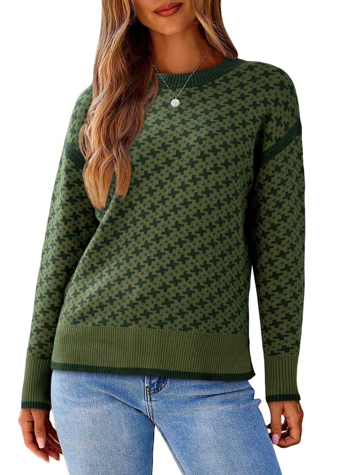 Photo 1 of Dokotoo Sweaters for Women Oversized Casual Long Sleeve Crew Neck Ladies Fall Fashion Clothing 2025 Chunky Warm Soft Outfits Womens Pullover Sweater Tops Green