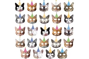 CHUNNIN 24 Pieces Cat Birthday Party Favors Masks Cat Kitten Party Decoration Kitten Birthday Masks Facial Decoration Cats Theme Cats Favors Supplies Dress Up & Pretend Play Supplies