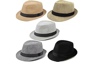 5 Pack Bulk Cuban Fedora Sun Hats Men with Adjustable Strap, Short Brim 1920s Unisex Party Costume Hats Women.