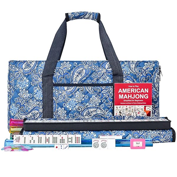 ZGME AMERICAN MAHJONG SET,166 PREMIUM WHITE TILES WITH SOFT BAG AND ACCESSORIES,4 ALL-IN-ONE MAHJONG RACKS WITH PUSHERS,COMPLETE WESTERN MAH JONGG,MAH-JONGG,MA JONG SET