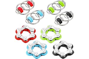 Hicarer 8 Pieces Fidget Toys Set Includes 4 Flippy Roller Chain and 4 Six Roller Bike Chain Toys Gifts for Adults in Learning Help(Red, Sky Blue, Green, Black)