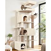 Globlazer Large Cat Tree for Large Adult Cats, Tall Sturdy Cat Tower, S80 | 80in, Easy Setup, Heavy Duty, 3 Large Condos, 2 XL Perches, Cozy Hanging Basket, 6 Sisal Posts, Anti-Tip Strap, Beige