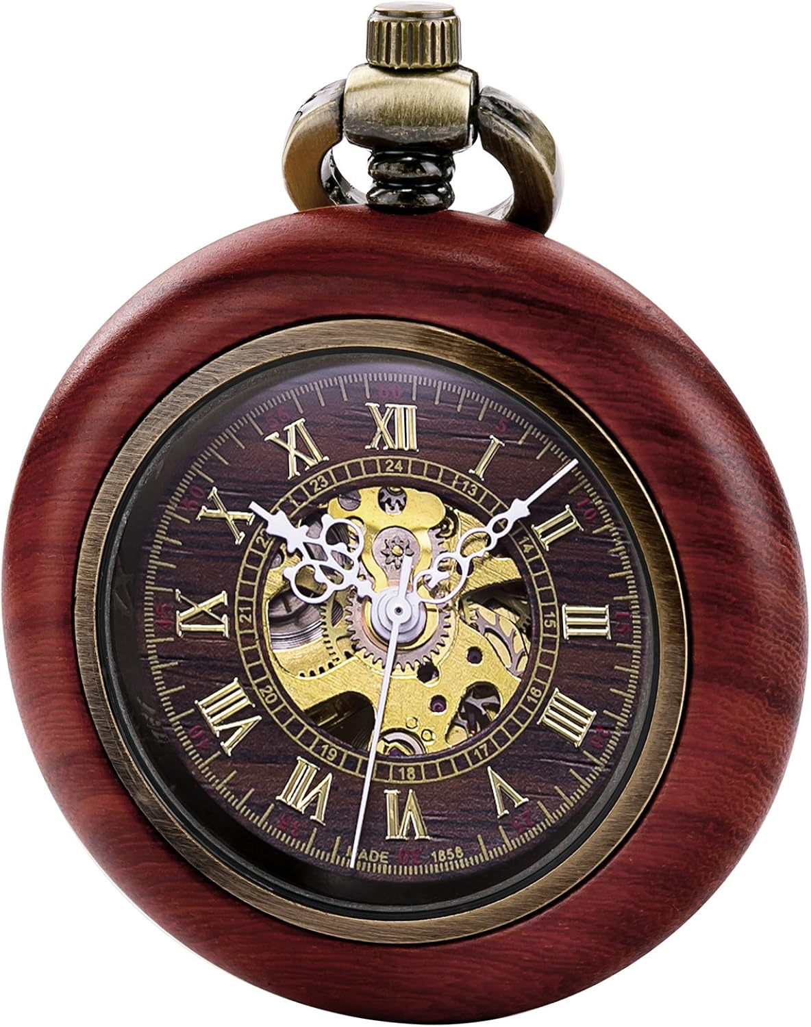 Healeved Vintage Holz Taschenuhr Mit Kette - Retro Design Mit Handaufzug Für Besondere Anlässe