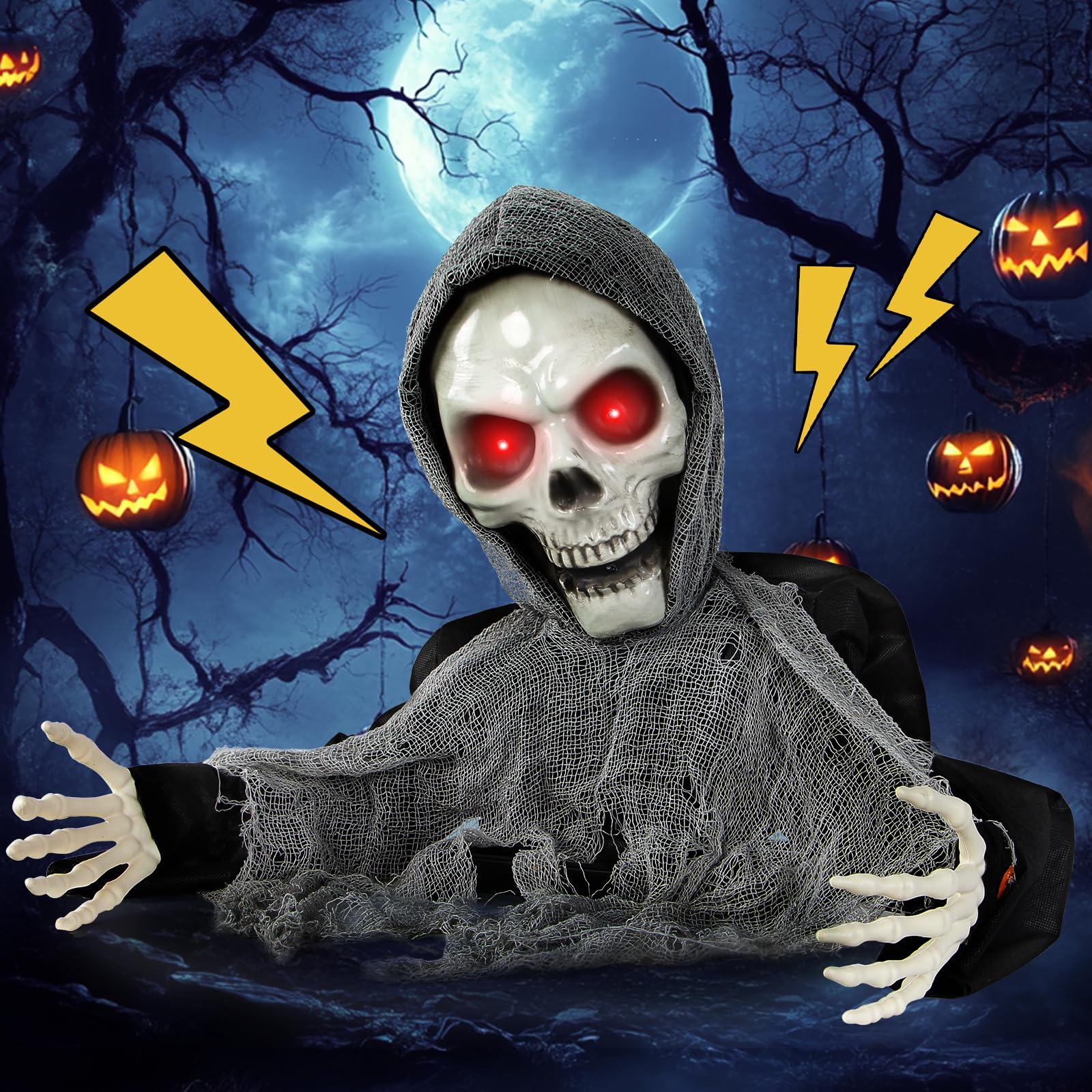 Photo 1 of Boveco Halloween Animatronics Decoration Scary Skeleton Ghost Light-Up Eyes Sound & Activated Sensor Outdoor and Indoor Animated Decor Props for Garden Yard Lawn