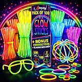 Ammy Glow Glow Sticks 100 Pack with 100 Connectors Kit 205 Pcs