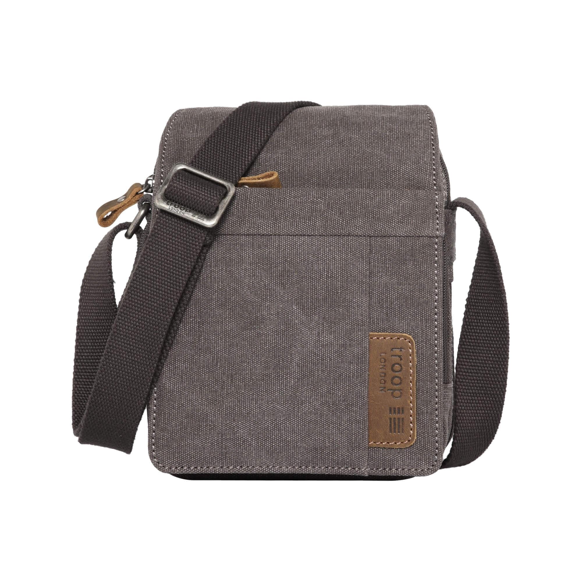 TRP0220 Troop London Classic Canvas Across Body Bag - Charcoal - H22 x W17 x D9cm