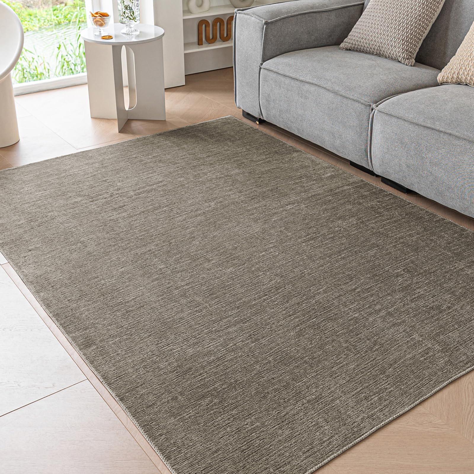 Ceneco Short Pile Rug,Taupe Rugs Living Room, Modern Indoor Thin Rugs for Bedroom, Low Pile Washable Area Rug for Dining Room, Office,Lounge (Taupe, 80×120cm)
