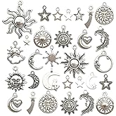 Sailanzi 100g(80pcs) Craft Supplies Mixed Antique Silver Celestial Sun Moon Stars Charms Pendants for Jewelry Making Crafting Findings Accessory for DIY Necklace Bracelet SM250