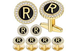 HAWSON 18K Gold Tone Initial Cufflinks for Men with Tuxedo Studs - Gift Boxed, Stylish Men's Jewelry Accessories for Weddings, Birthdays, Anniversaries, Father's Day