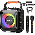 VTSGN Portable Karaoke Machine - Two Wireless Microphones, LED Lights, PA System, Supports TF Card/USB, AUX in, FM, Recording - Ideal for Adults & Kids