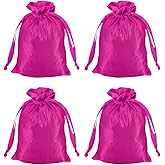 MECCANIXITY Satin Bags with Drawstring, 4x6 Inch Wedding Favor Bag Mini Gift Packaging Bag for Birthday Christmas Jewelry Party (Rose Red, Pack of 4)