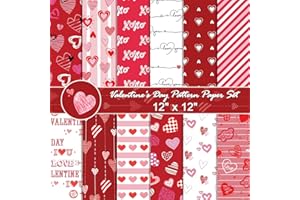 sorkwo 24 Sheets Valentine's Day Pattern Paper Set, 12"x12" Patterned Cardstock Paper Scrapbooking Supplies Paper Origami Paper - 12 Styles