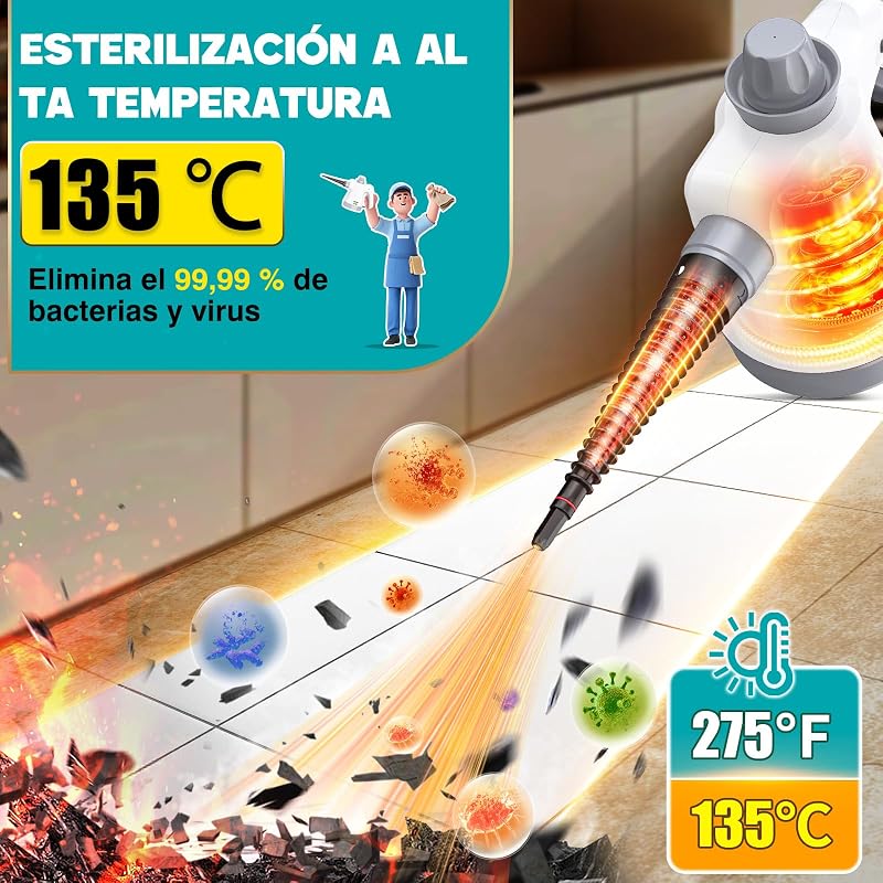 Limpador a vapor portátil de pressão com 12 acessórios e fechadura de segurança, pistola a vapor doméstica multifuncional para limpeza de cozinha, casa de banho, juntas, janelas e gordura