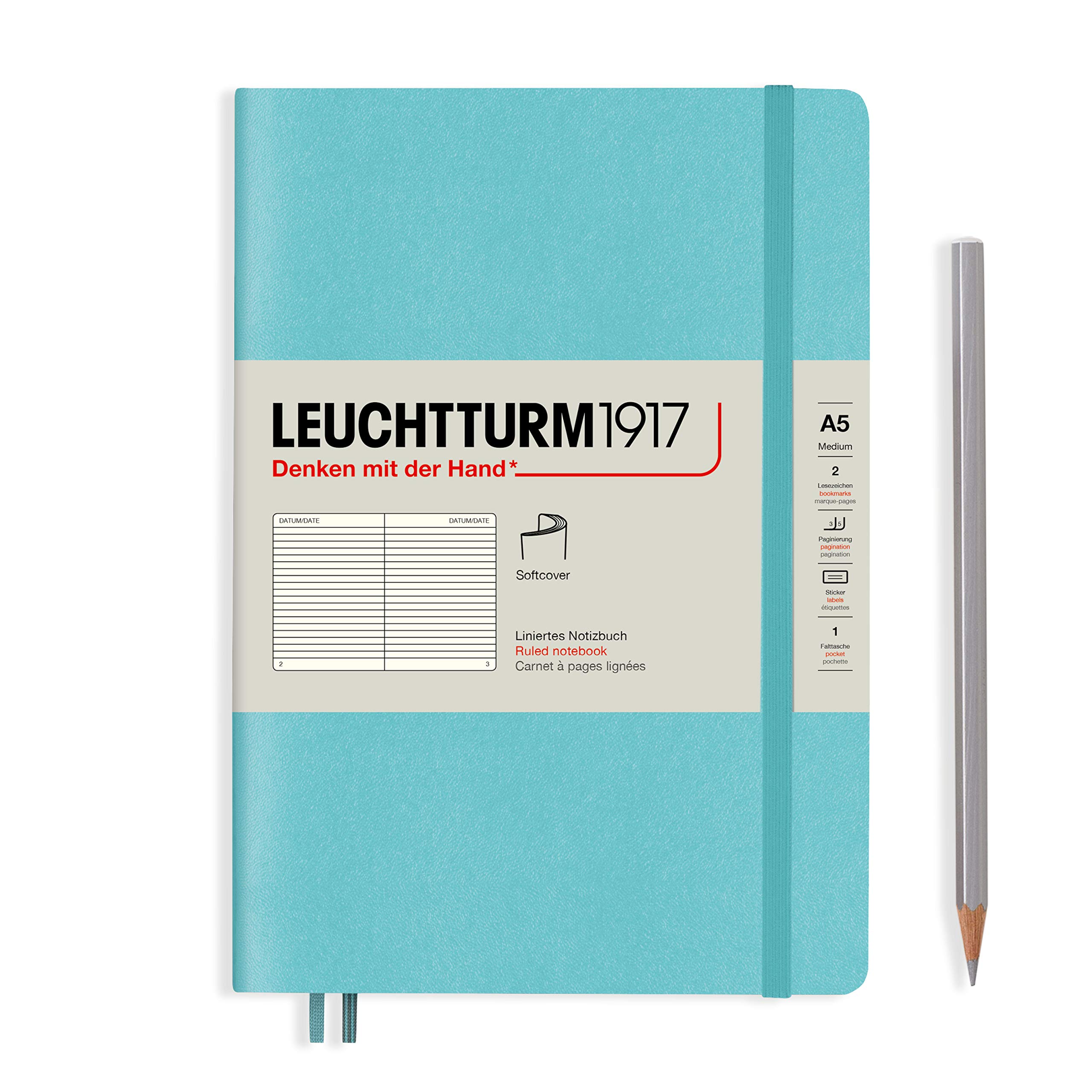 LEUCHTTURM1917 363408 Notebook Medium (A5), Softcover, 123 Numbered Pages, Aquamarine, Lined โ image 1