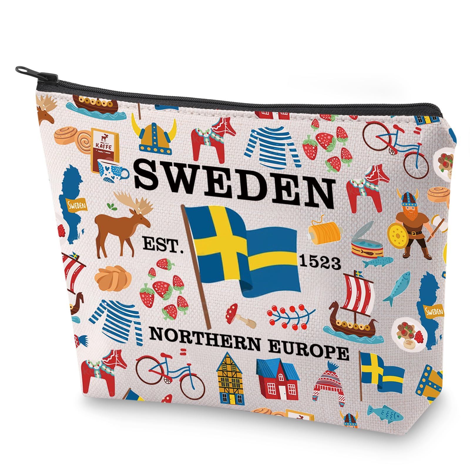 Swedish Souvenir Cosmetic Bag Swedish Mom Gift Sweden Travel Makeup Bag Gift for Sweden Lovers (Sweden)