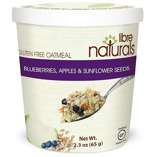 Libre Naturals Blueberries, Apples & Sunflower Seeds Oatmeal Cup, 12 cup pack (Nut Free, Gluten Free)