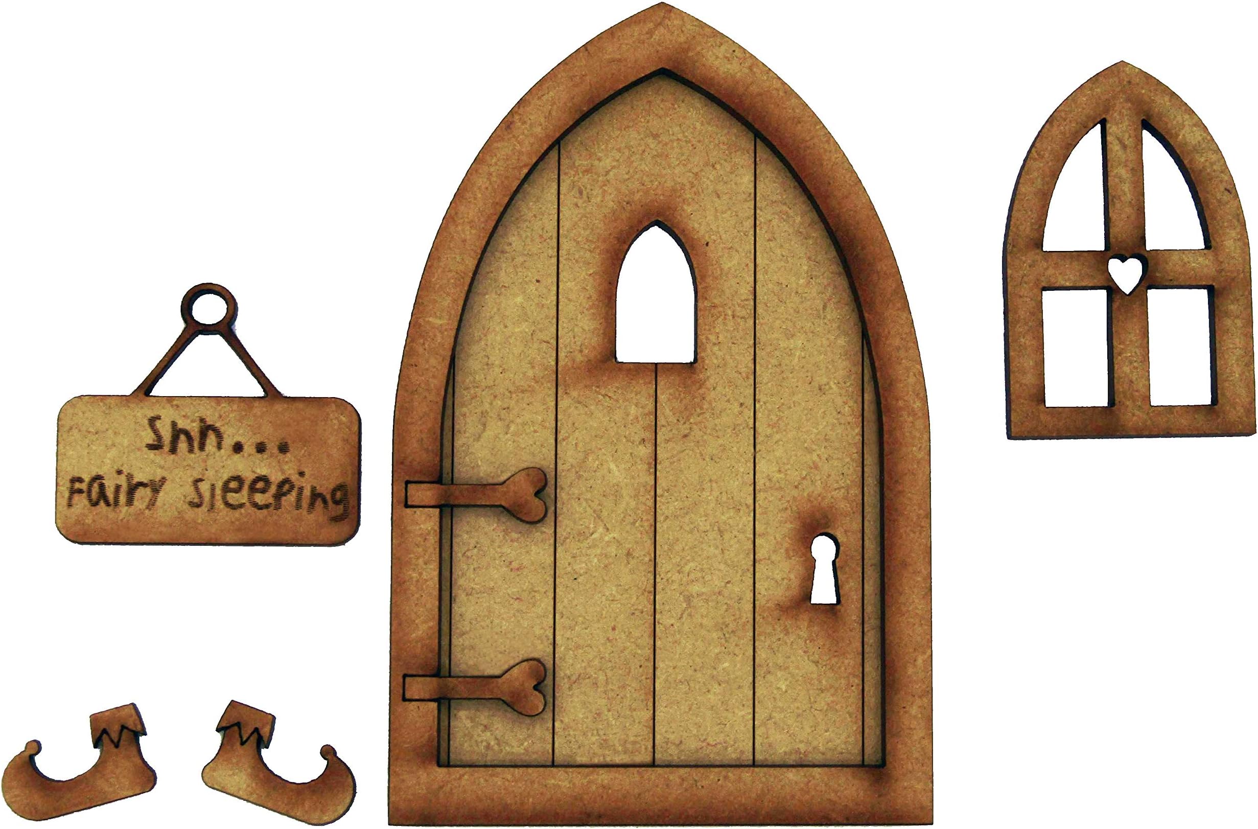 Sleeping Fairy Door. Three-Dimensional Self-Assembly Wooden Fairy Door Craft Kit with Fairy Window, Sign & Fairy Slippers