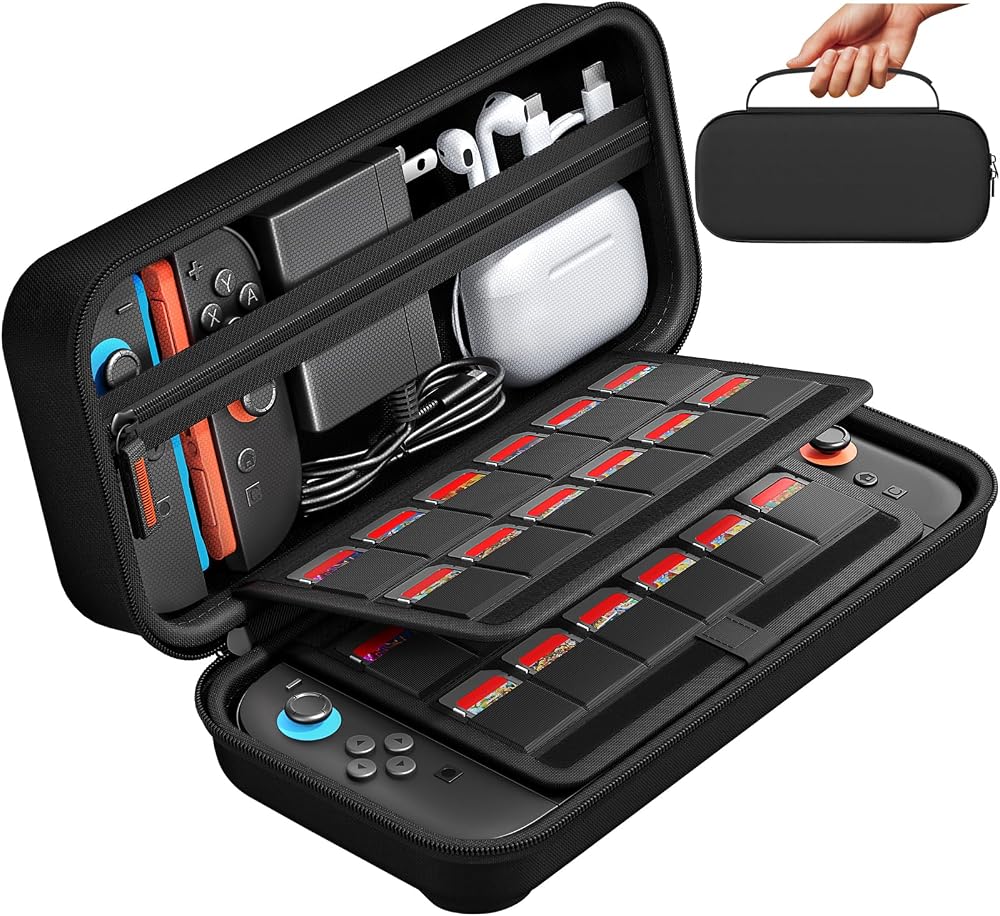 daydayup Switch 2 Carry Case with 24 Game Cartridges Protective Shell Black