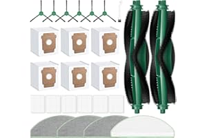 FENKABS 25 Pack Replacement Parts for iRobot Roomba 104 / Roomba 105 Combo Robot Vacuum & Mop + AutoEmpty Dock, 2 Bristle Brush, 6 Edge-Sweeping, 6 Filters, 6 Dust Bags, 4 Mop Pads, 1 Cleaning Brush