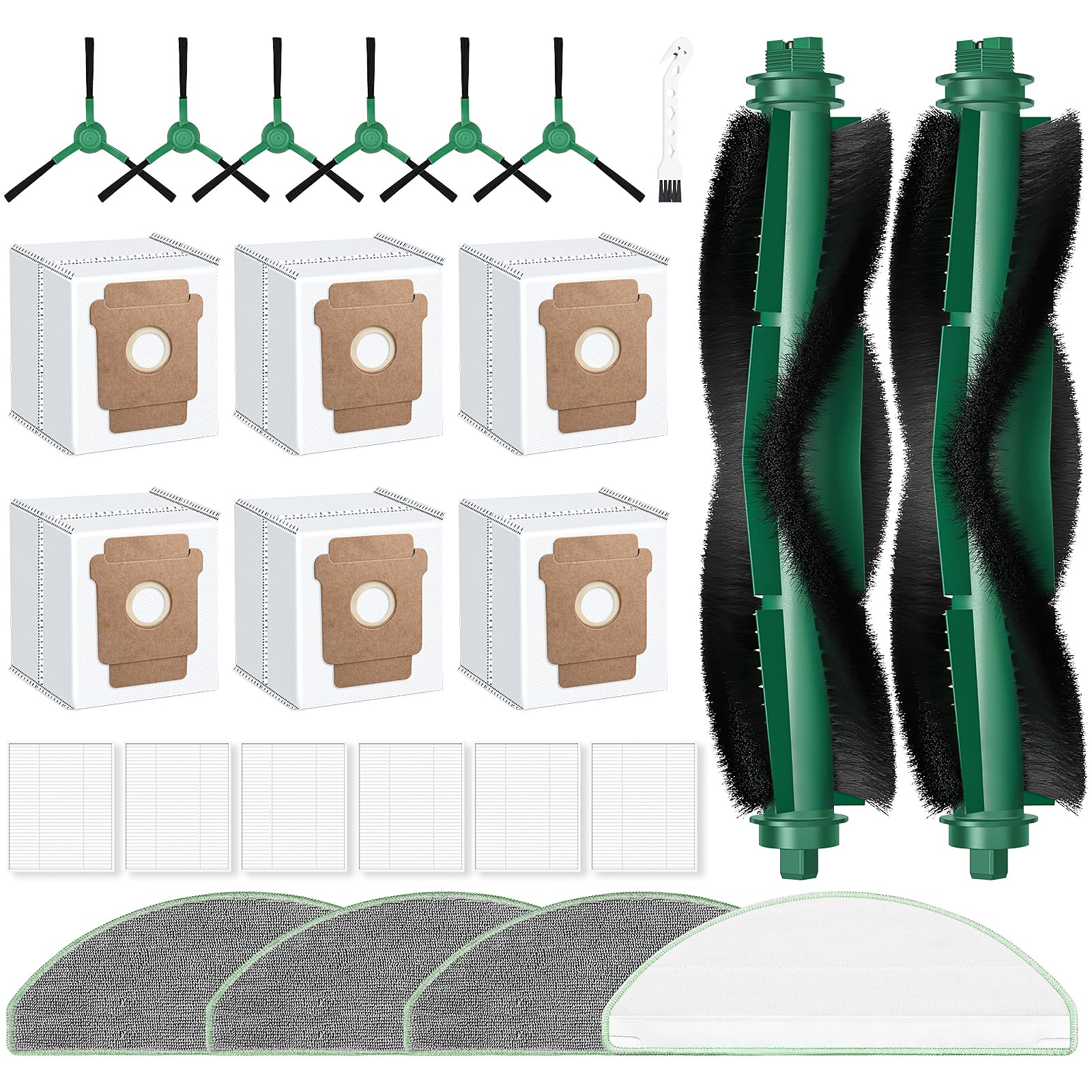 Photo 1 of 25 Pack Replacement Parts for iRobot Roomba 104 / Roomba 105 Combo Robot Vacuum & Mop + AutoEmpty Dock, 2 Bristle Brush, 6 Edge-Sweeping, 6 Filters, 6 Dust Bags, 4 Mop Pads, 1 Cleaning Brush