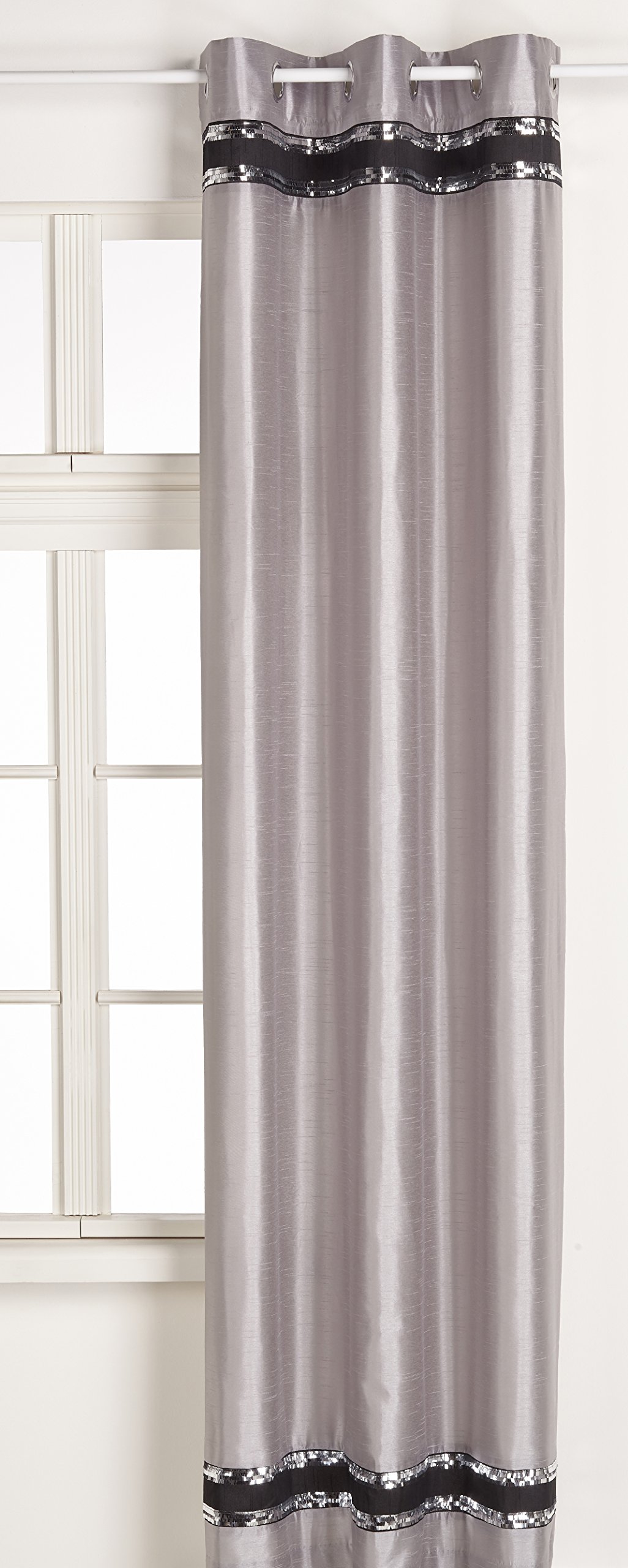 Savoy Silver Ring Top Lined Eyelet Curtains Pair 46x90in(116x228cm)