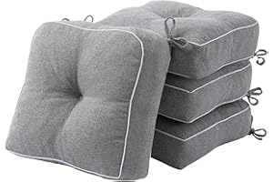 YZ HOME 4 Pack of Chair Cushions for Dining Chairs, Kitchen Chair Pads with Shredded Blue Memory Foam Filling, Indoor Outdoor Chair Seat Cushions with Ties, 18 x 18 X 5 Inches, Grey