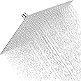 Qomolangma Rain Shower Head, 16 Inch High Pressure Square Shower Head Stainless Steel, Large Rainfall Shower Head Replacement, Powerful Showerhead Flow No Rust, Hard Water Filter, Brushed Nickel