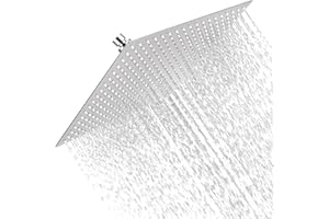 Qomolangma Rain Shower Head, 16 Inch High Pressure Square Shower Head Stainless Steel, Large Rainfall Shower Head Replacement, Powerful Showerhead Flow No Rust, Hard Water Filter, Brushed Nickel
