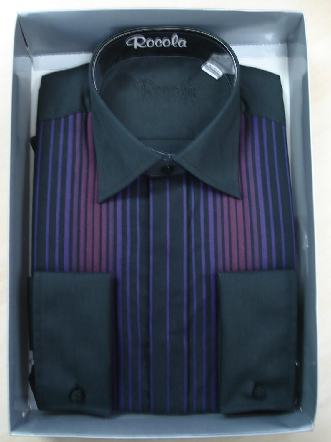 Rocola Mens Black Evening Dress Shirt with Purple Stripe (15H) Amazon