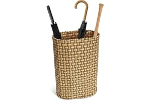 HAMOTOPI Umbrella Holder Entryway Umbrella Stand Indoor Entryway 6.7x17.3 Wicker Umbrella Bucket Basket Narrow Tall Umbrella Storage Bin Woven Faux Rattan Cane Holder Stands (Brown & Natural)
