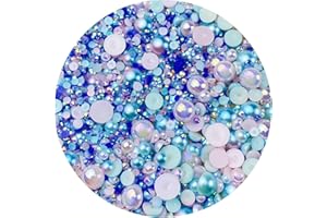 XINHONGO Mix Resin Rhinestones Half Round Pearls,30g Flatback Rhinestones Half Pearl Beads for Crafts Multi Size 3mm-10mm Half Pearl Rhinestone for Bottles,Tumblers,Nail Art,Clothes Shoes (Pink Blue Series)
