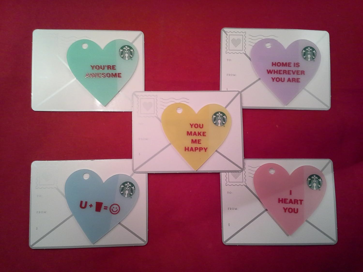 Starbucks Valentine's Day Gift Cards Set of 5 Die Cut