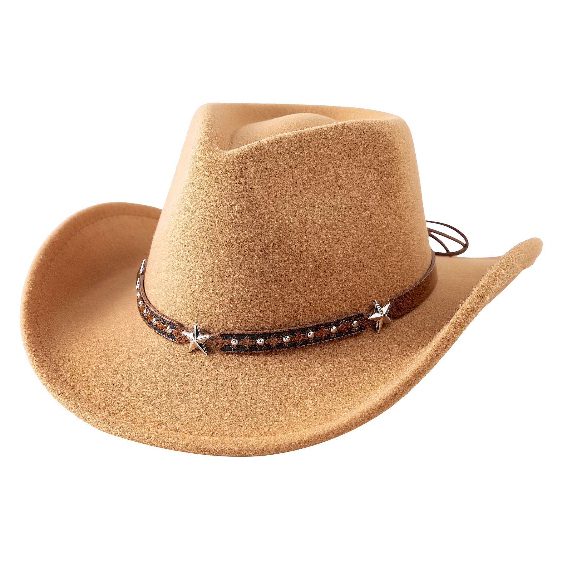 Jastore Kids Wide Brim Western Cowboy Cowgirl Hat Boys Girls Felt Jazz Fedora Hats Dress Up Costume(US, Age, 6 Years, 12 Years, Camel)
