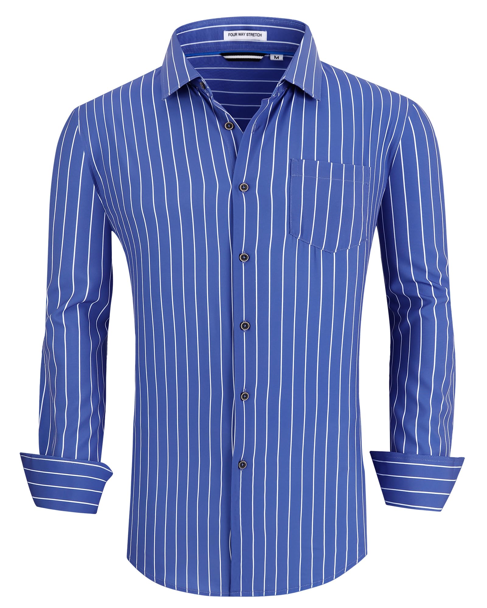 Photo 1 of Alex Vando Mens Button Down Shirts Wrinkle Free 4-Way Stretch Print Business Casual Shirt,Blue Stripe,3XL