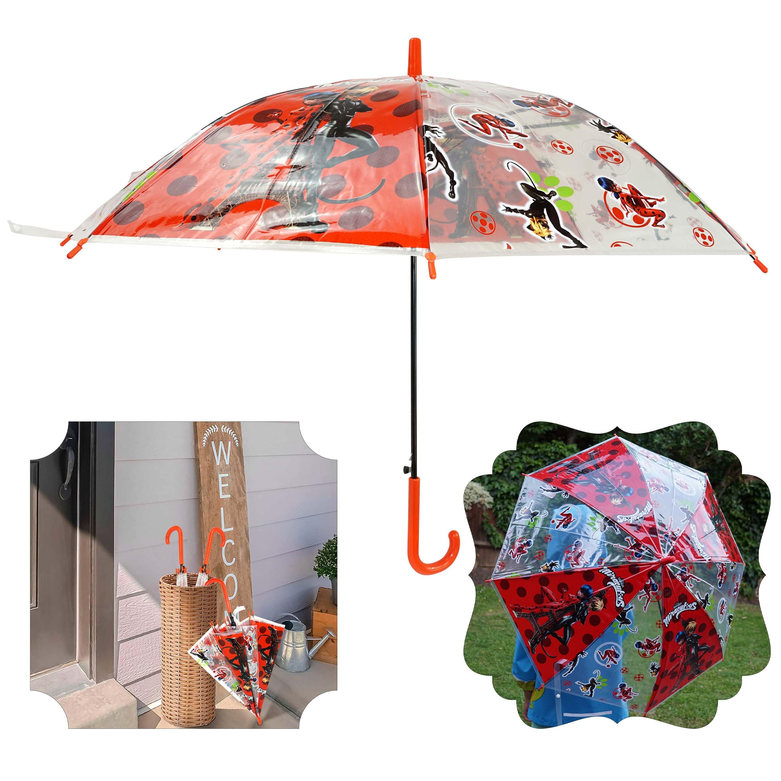 Ladybug Kids Umbrella – Windproof Compact Umbrella with Plastic Easy Grip Handle – Snow & Rain Protection – Auto Safety Opening – 75cm Travel Brolly for Boys & Girls