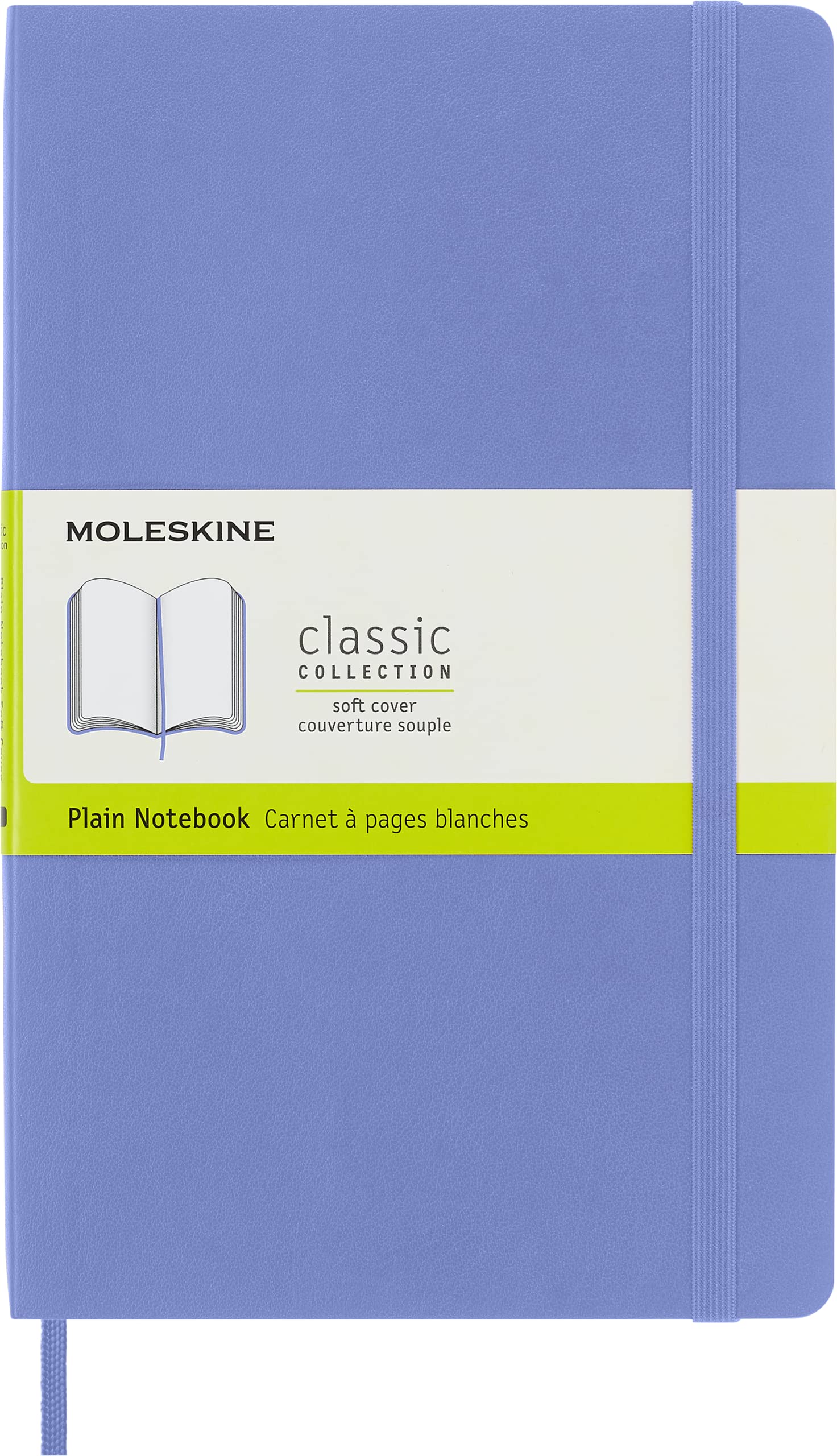 Moleskine Classic Notebook, Notebook With Plain Pages, Soft Cover and Elastic Closure, Hydrangea Blue, Large, 13 x 21 cm, 240 Pages