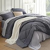 Bedsure King Size Comforter Set - 7 Pieces Reversible Dark Grey Bedding, King Size Bed Set for All Seasons, Bed in a Bag with Down Alternative Comforter, Sheets, Pillowcases & Shams