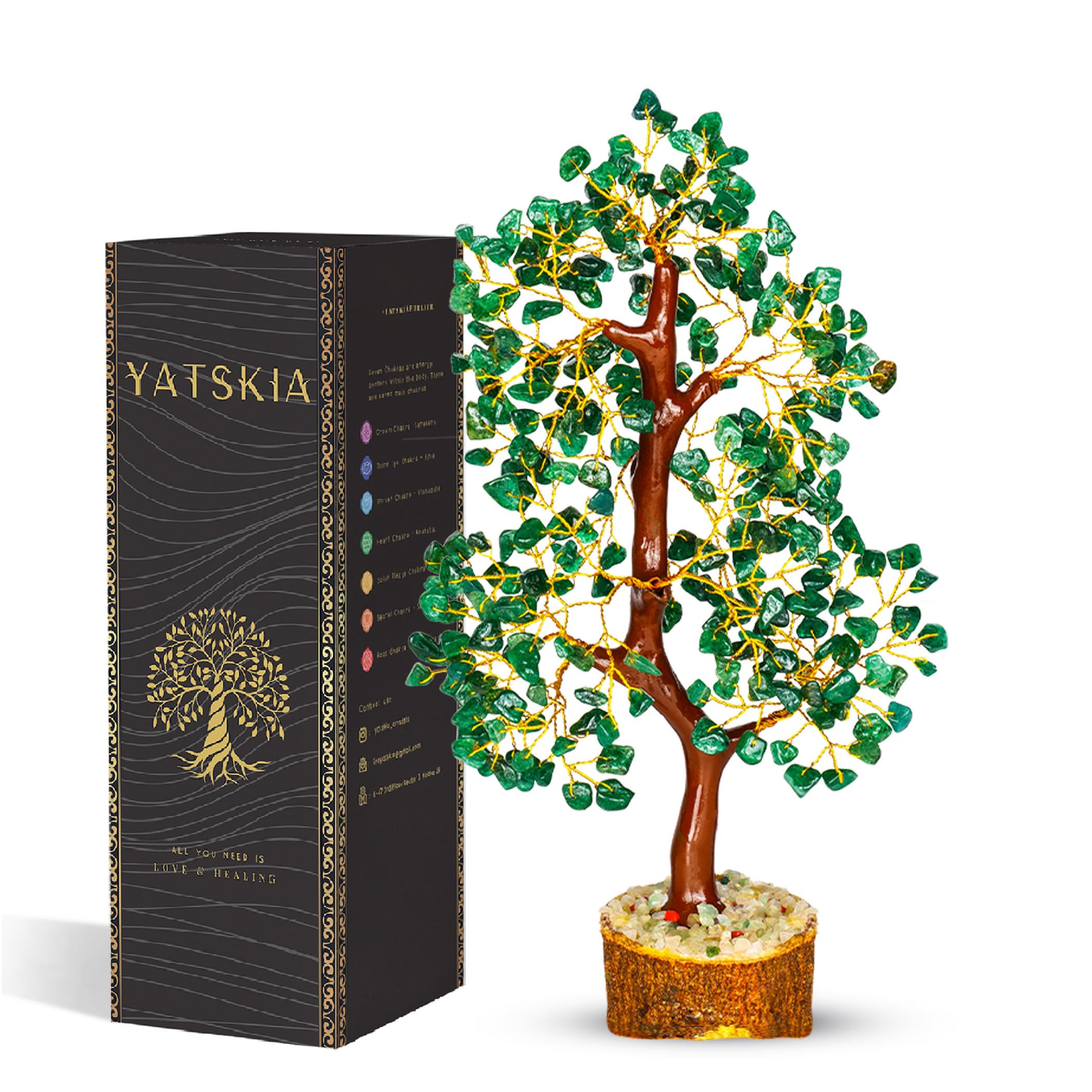 YATSKIA Green Aventurine Gemstone Tree Natural Stone Feng Shui Wire Bonsai Seven Chakra Jewelry Trees of Life Necklace Good Luck Handmade Prosperity Success Stones Gift Home Office Desk Shelves Décor