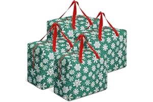 Kajaia 4 Pcs Christmas Decorations Storage Container Bag 18 x 15 x 10 Inch Christmas Ornaments Storage Holiday Ornaments Accessories Bag with Handles Hold Xmas Trees Lights(Green)