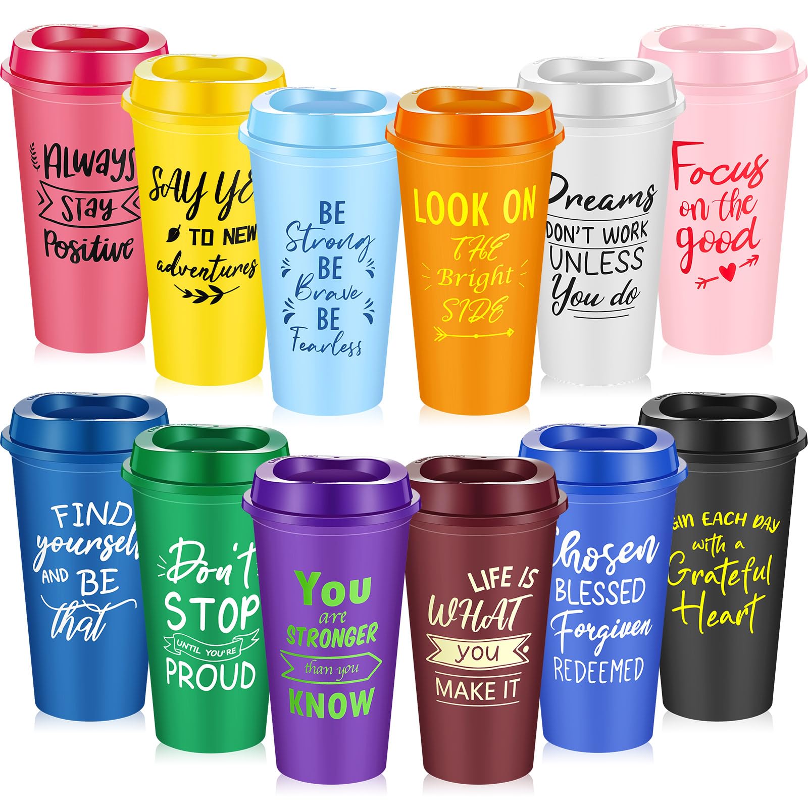 Photo 1 of FillTouch Bulk Inspirational Gifts for Employee Coworkers Staff Teammate, 16oz Reusable Plastic Coffee Cups with Positive Sayings, Thanksgiving Christmas Appreciation Gifts(Bright Color,12 Pcs)