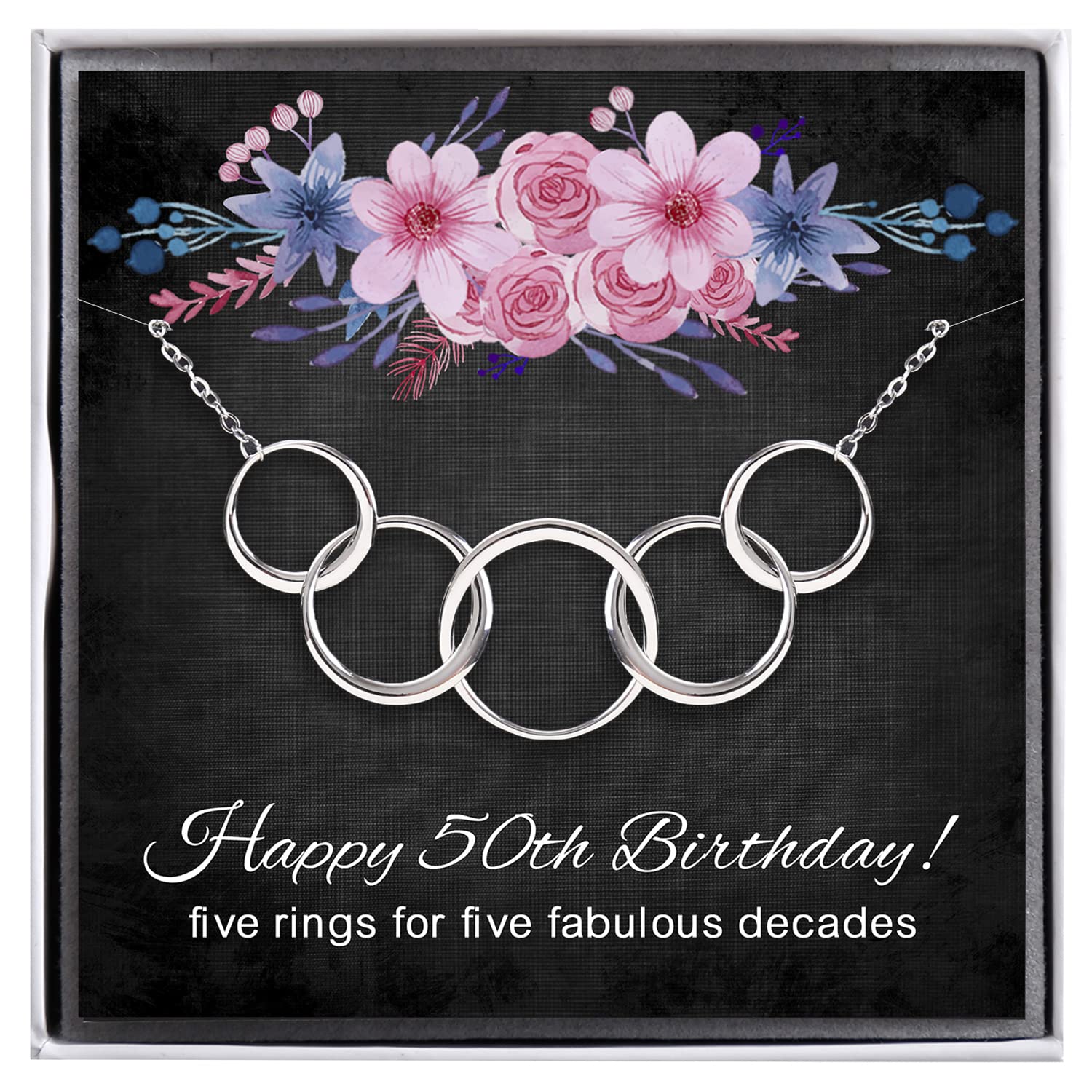 ALoveSoul 50th Birthday Gifts for Women - 925 Sterling Silver 5 Interlocking Circles Necklace, Gifts for Her, 50 Years Old Birthday Ideas