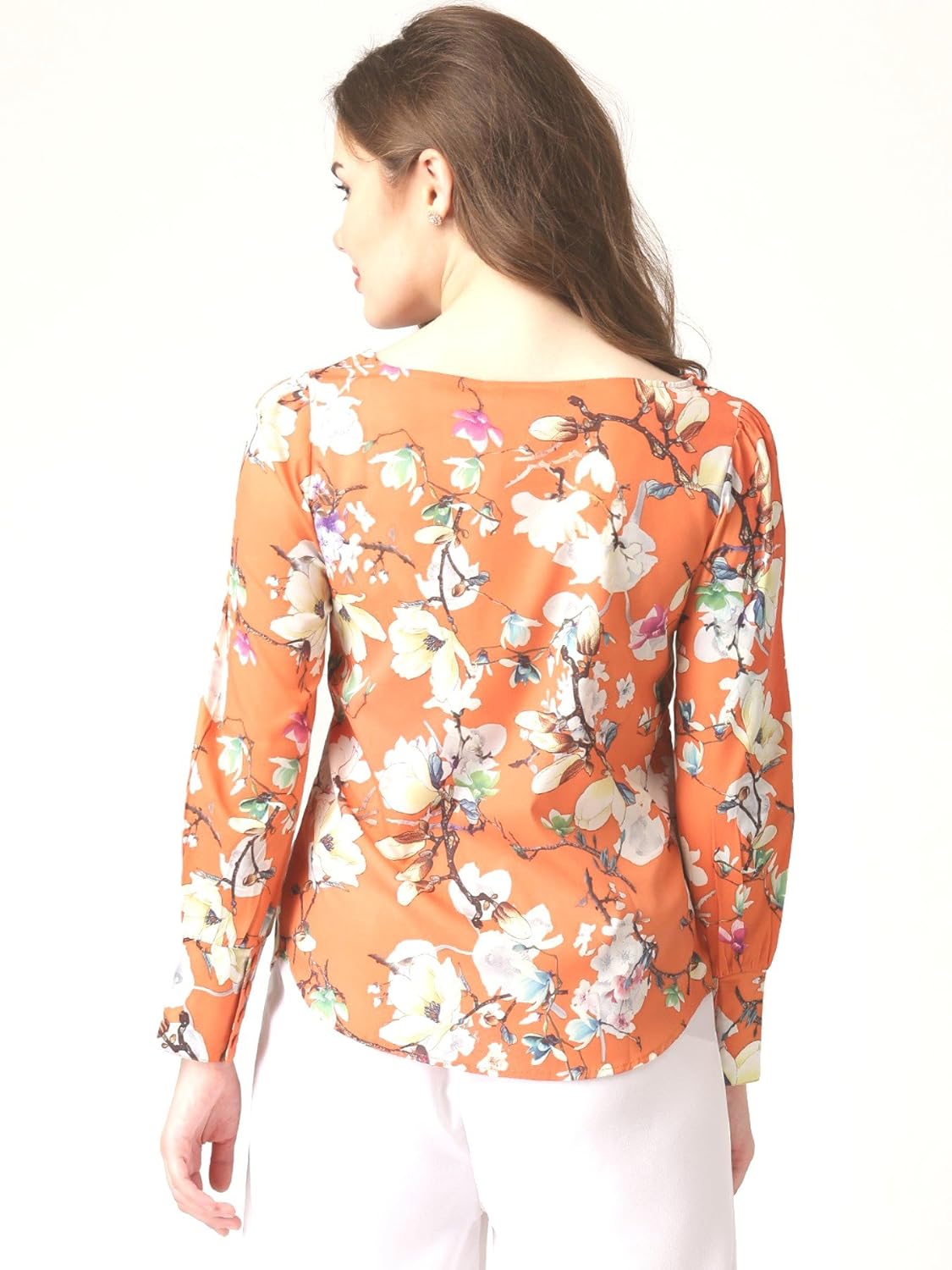 marie claire women orange floral print top (mc10131a)