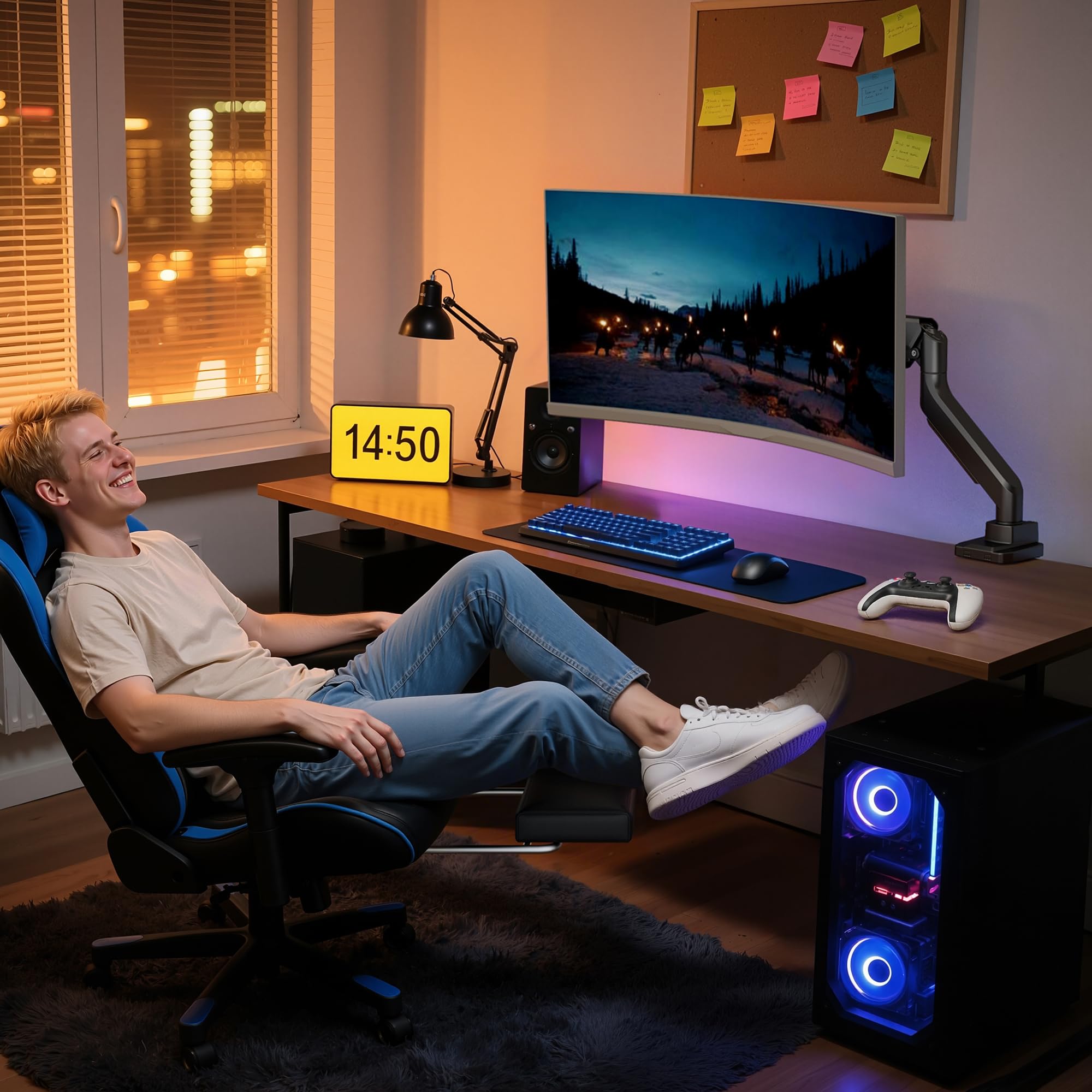 ARES WING Monitor Halterung für 17"-49" Flach Curved Bildschirm, Höhenverstellbar Bildschirmhalterung, Einzel Monitor Arm Tragfähigkeit Max 18 kg, 75/100mm Vesa-Halterung, Tischhalterung Schwarz 9
