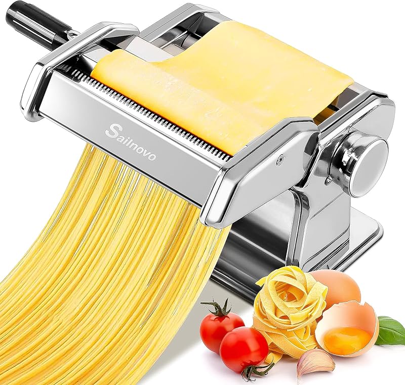 Sailnovo 3-in-1 Stainless Pasta Machine 9 Thickness 2 Width Cutters