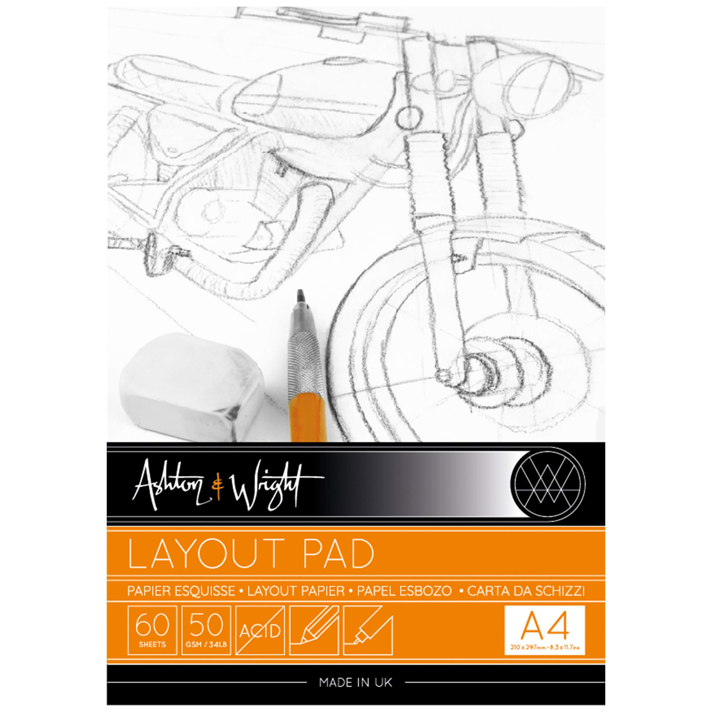 Ashton and Wright - A4 Semi Transparent Layout Pad - 50gsm Paper - 60 Sheets