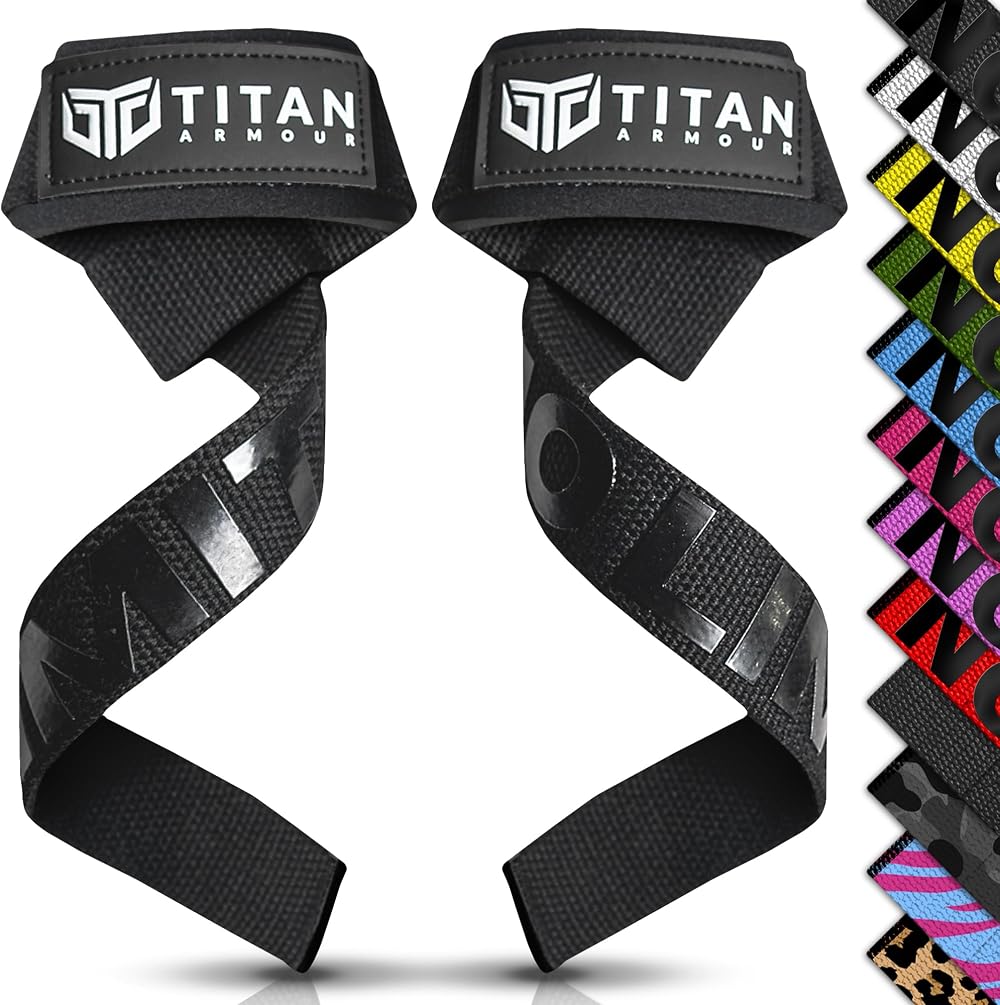 Titan Armour Weight Lifting Straps Extra-Long Gel Grip Black